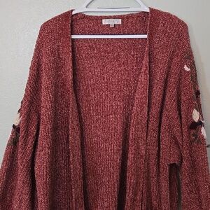 Solitaire | Rose Embroidered Chenille Cardigan Size Large